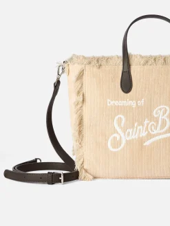 Kamelfarbene Colette-Handtasche aus Cord mit Logo-Stickerei