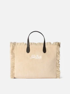 Kamelfarbene Colette-Handtasche aus Cord mit Logo-Stickerei
