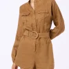 Kamelfarbener Playsuit aus Leinen für Damen Hanniel