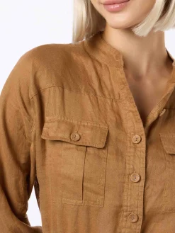 Kamelfarbener Playsuit aus Leinen für Damen Hanniel