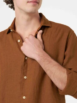 Kamelfarbenes Leinenhemd für Herren Pamplona