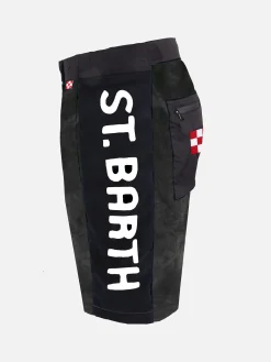 Karierte Badeshorts mit kontrastierendem Seitenband