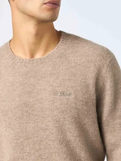Khakifarbener Stretchpullover mit Rundhalsausschnitt für Herren Regent
