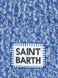 Kindermütze aus Mouliné in Weiß und Blau mit Saint-Barth-Stickerei