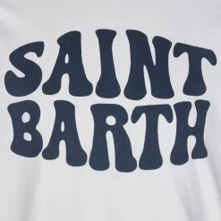 Kinder-T-Shirt aus weißer Baumwolle mit blauem, groovigem Saint-Barth-Print