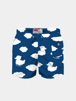 Klassische Badeshorts für Jungen mit Wolkenaufdruck und Stickerei | COCCOLEBIMBI SONDERAUSGABE