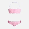 Klassischer Bandeau-Bikini Emy aus Seersucker für Mädchen mit Gingham-Print