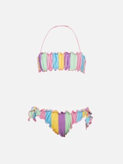 Klassischer Bandeau-Bikini Emy aus Frottee für Mädchen mit Streifendruck