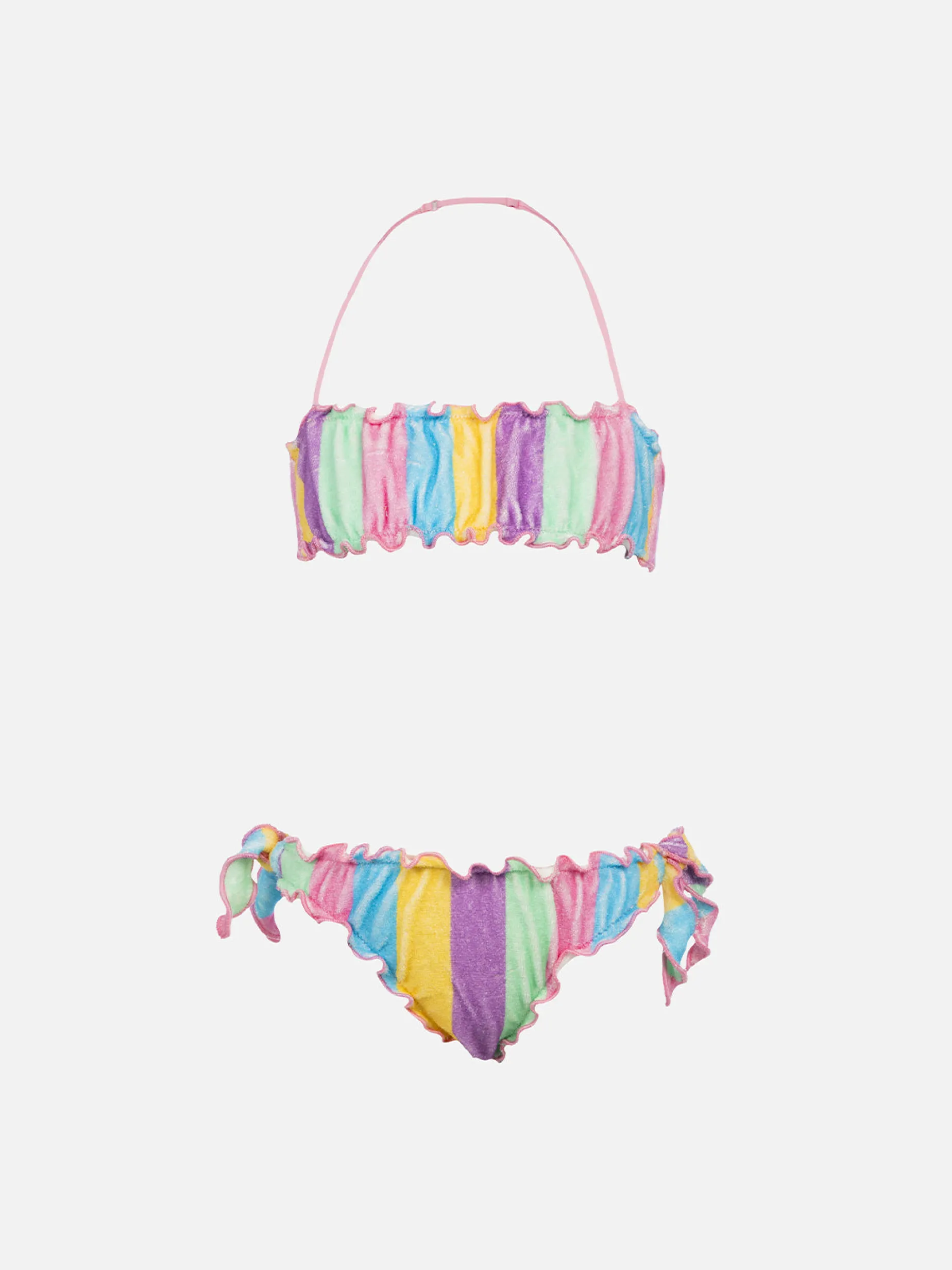 Klassischer Bandeau-Bikini Emy aus Frottee für Mädchen mit Streifendruck