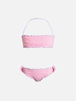 Klassischer Bandeau-Bikini Emy aus Seersucker für Mädchen mit Gingham-Print