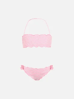 Klassischer Bandeau-Bikini Emy aus Seersucker für Mädchen mit Streifendruck