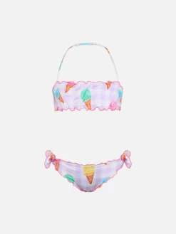 Klassischer Bandeau-Bikini für Mädchen Emy mit Eiscreme-Aufdruck