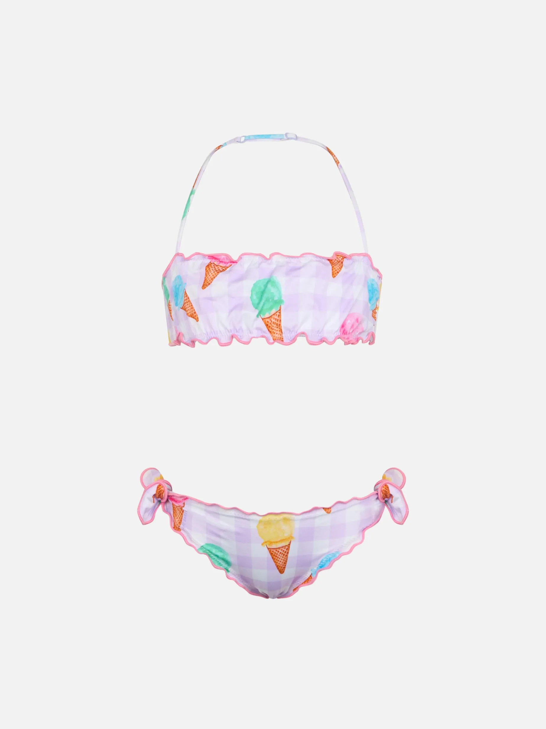 Klassischer Bandeau-Bikini für Mädchen Emy mit Eiscreme-Aufdruck