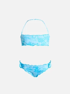 Klassischer Bandeau-Bikini für Mädchen Emy mit Toile de Jouy-Print