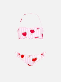 Klassischer Bandeau-Bikini für Mädchen Emy mit herzförmigem Wassermelonen-Print