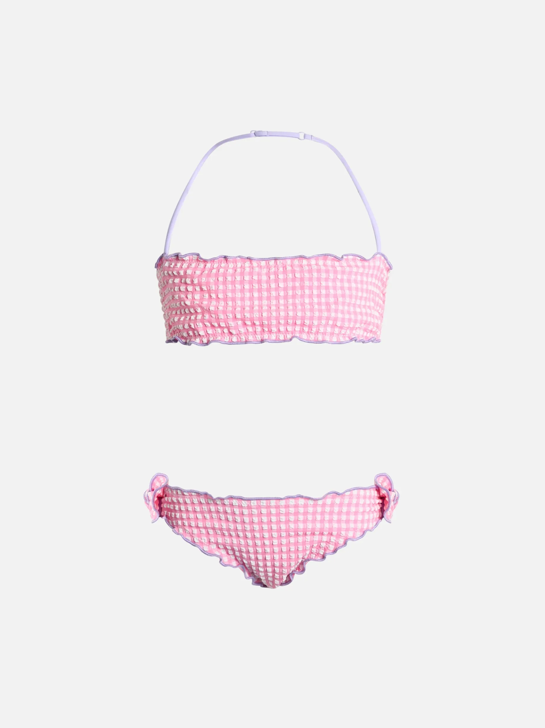 Klassischer Bandeau-Bikini Emy aus Seersucker für Mädchen mit Gingham-Print