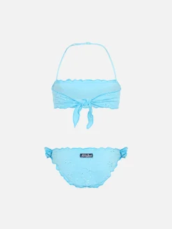 Klassischer Bandeau-Bikini für Mädchen Emy mit Sangallo-Spitzenstickerei