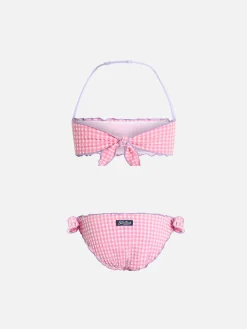 Klassischer Bandeau-Bikini Emy aus Seersucker für Mädchen mit Gingham-Print