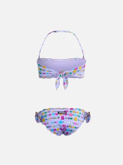 Klassischer Bandeau-Bikini für Mädchen Emy mit Armbänder-Aufdruck