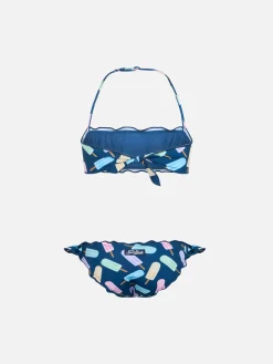 Klassischer Bandeau-Bikini für Mädchen Emy mit Eis am Stiel-Aufdruck