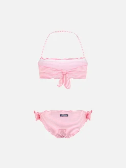 Klassischer Bandeau-Bikini Emy aus Seersucker für Mädchen mit Streifendruck