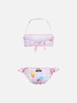 Klassischer Bandeau-Bikini für Mädchen Emy mit Eiscreme-Aufdruck