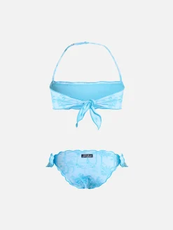 Klassischer Bandeau-Bikini für Mädchen Emy mit Toile de Jouy-Print