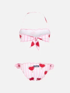 Klassischer Bandeau-Bikini für Mädchen Emy mit herzförmigem Wassermelonen-Print