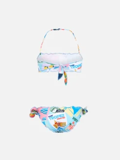 Klassischer Bandeau-Bikini für Mädchen mit Postkartenmuster Emy