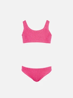 Klassischer Crinkle-Bikini für Mädchen in Neonrosa von Baker