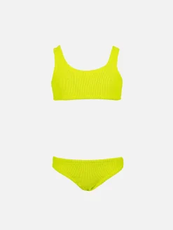 Klassischer Crinkle-Bikini für Mädchen in Neongelb von Baker