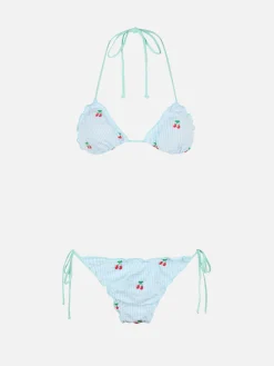Klassischer Damen-Triangel-Bikini aus Seersucker Sagittarius Miami mit Aufnähern