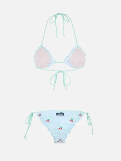 Klassischer Damen-Triangel-Bikini aus Seersucker Sagittarius Miami mit Aufnähern