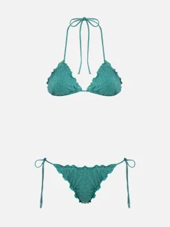 Klassischer Triangel-Bikini für Damen aus blaugrünem Lurex Sagittarius Miami