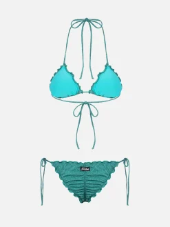 Klassischer Triangel-Bikini für Damen aus blaugrünem Lurex Sagittarius Miami