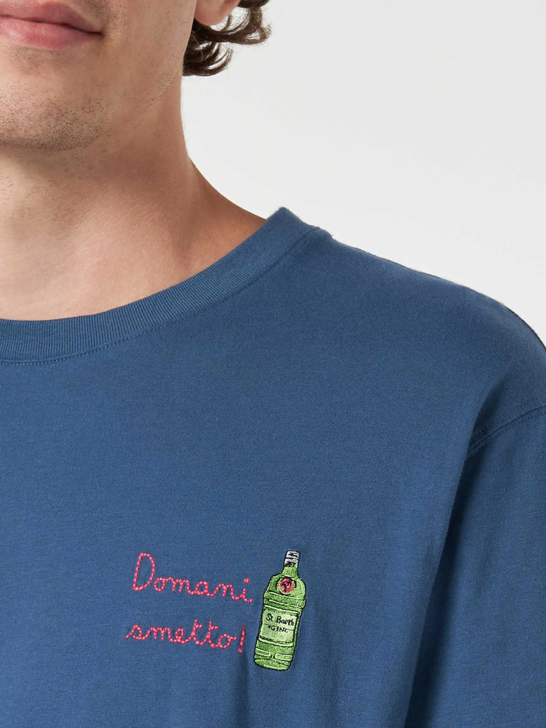 Klassisches Herren-T-Shirt Portofino aus Baumwolljersey mit Domani-Smetto-Stickerei