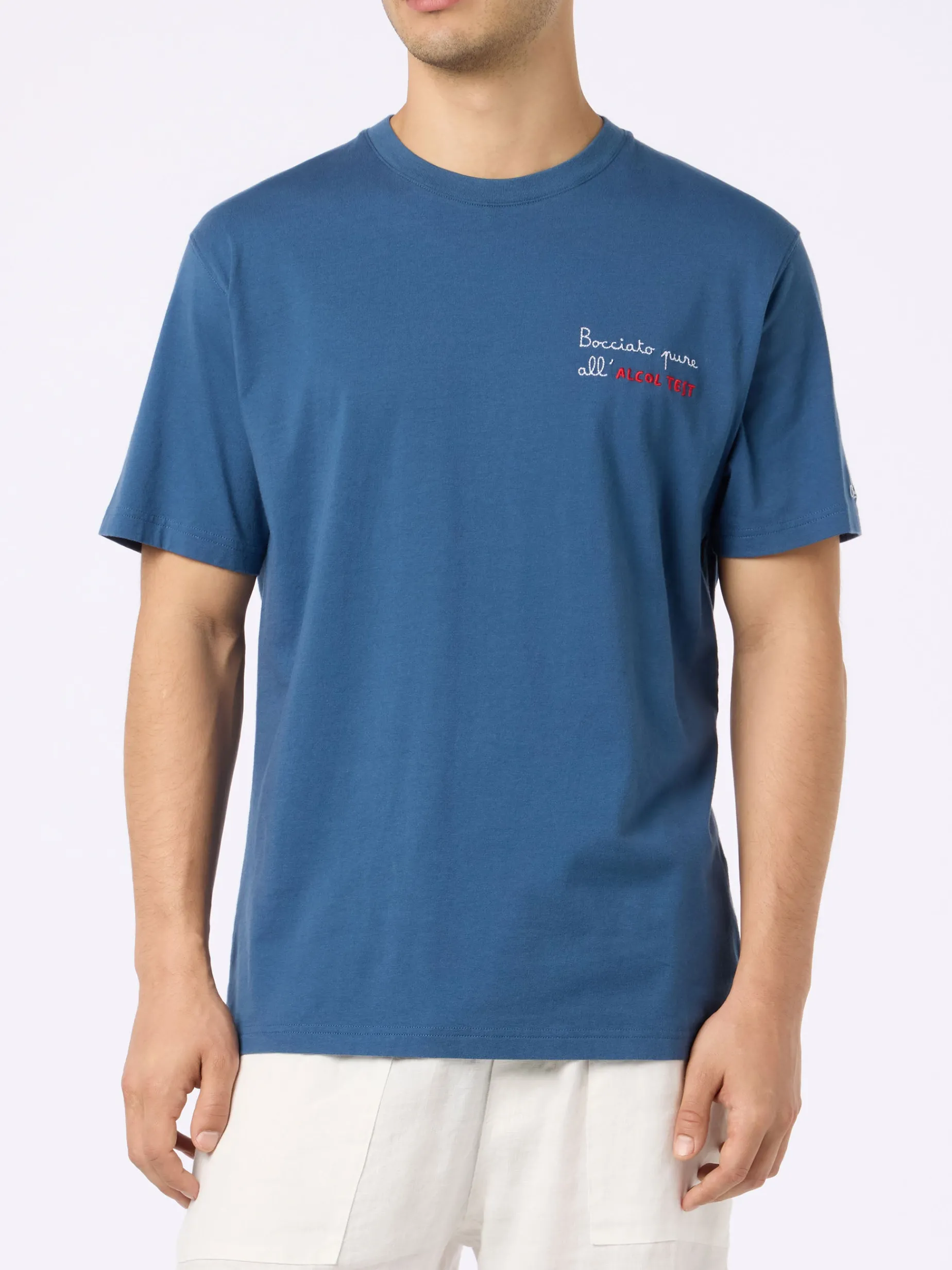 Klassisches Herren-T-Shirt Portofino aus Baumwolljersey mit Bocciato Pure All'Alcol Test-Stickerei