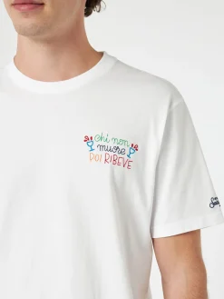 Klassisches Herren-T-Shirt „Portofino“ aus Baumwolljersey mit „Chi non muore poi ribeve“-Stickerei | INSULTI LUMINOSI SONDEREDITION
