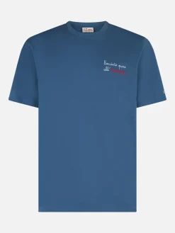 Klassisches Herren-T-Shirt Portofino aus Baumwolljersey mit Bocciato Pure All'Alcol Test-Stickerei