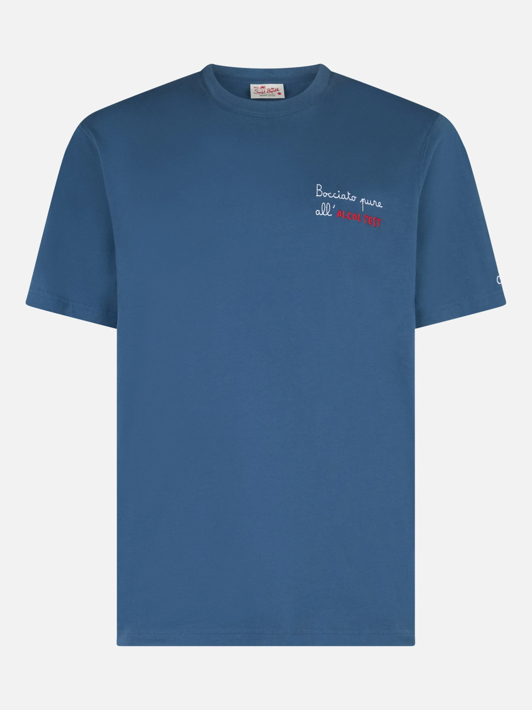 Klassisches Herren-T-Shirt Portofino aus Baumwolljersey mit Bocciato Pure All'Alcol Test-Stickerei