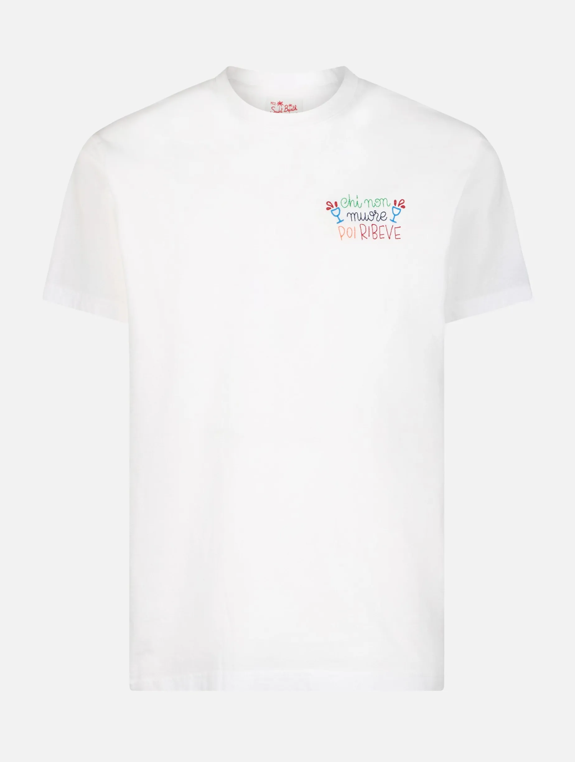 Klassisches Herren-T-Shirt „Portofino“ aus Baumwolljersey mit „Chi non muore poi ribeve“-Stickerei | INSULTI LUMINOSI SONDEREDITION