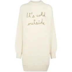 Kleid aus gebürstetem Strick mit „It's cold Outside“-Stickerei