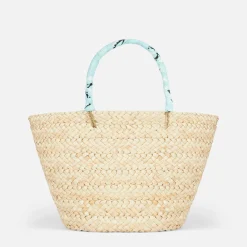 Kleine Strohtasche Kylie mit Stickerei und Paisley-Griffen