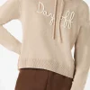 Kurz geschnittener Damen-Kapuzenpullover aus Strick mit „Day Off“-Stickerei