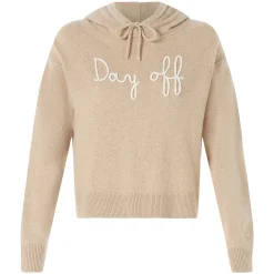 Kurz geschnittener Damen-Kapuzenpullover aus Strick mit „Day Off“-Stickerei