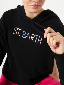 Kurz geschnittener Kapuzenpullover aus Strick mit St. Barth-Stickerei