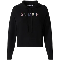 Kurz geschnittener Kapuzenpullover aus Strick mit St. Barth-Stickerei