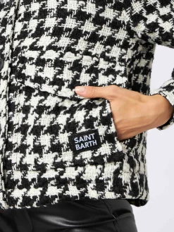Kurz geschnittenes Damen-Overshirt mit Pied-de-Poul-Print