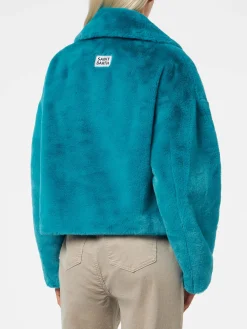 Kurze pelzige Damenjacke in Blaugrün