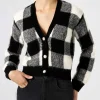 Kurzer Damen-Cardigan mit Schmuckknöpfen und Vichy-Print
